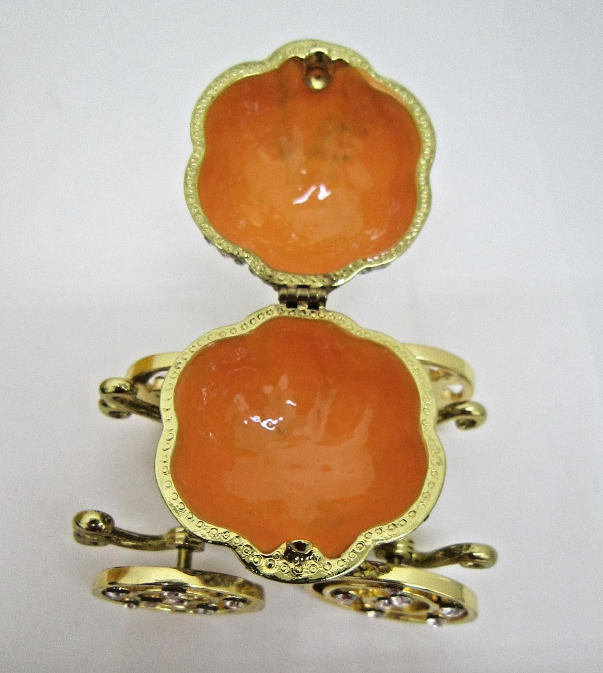 Classical Pumpkin Carriage Enameled Trinket Box with Hinge EUC