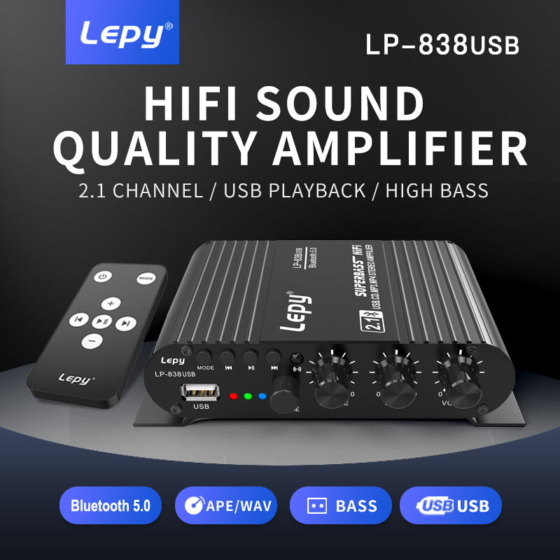 Multi-Source 2.1 Ch HIFI Amp: BT/USB/RCA, 126W Output & 4-8Ω Speakers