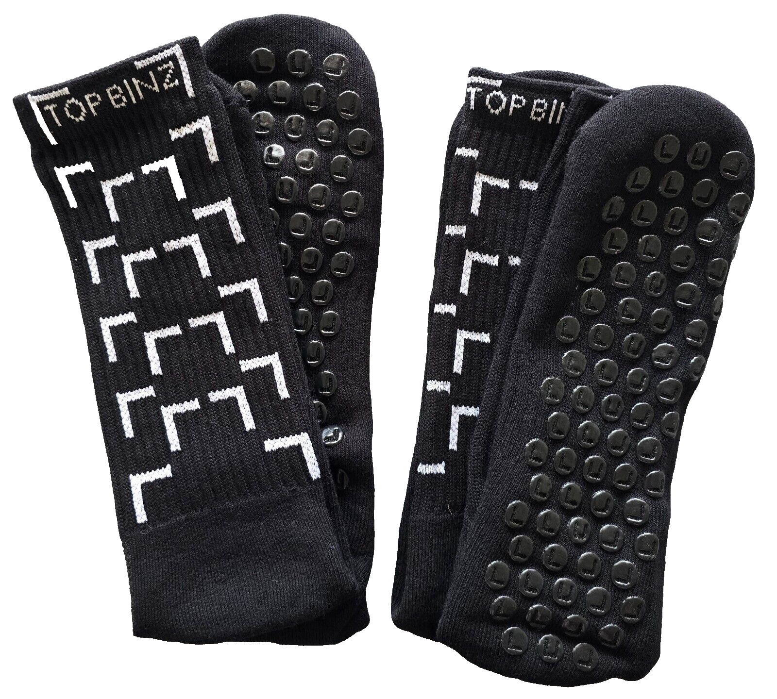 TOP BINZ Black Soccer Grip Socks 2 Pack, 4 Pack
