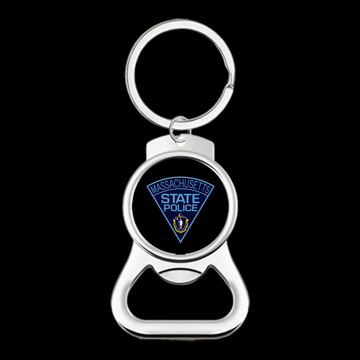 Massachusetts State Police Patch Collectible Metal Keychain Bottle Opener