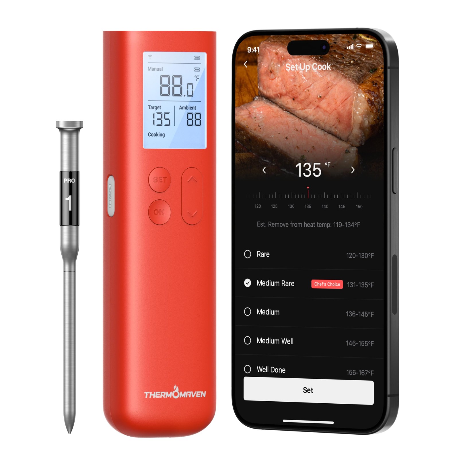 ThermoMaven Smart WiFi Meat Thermometer Accurate, Stable & Unlimited Range BBQ