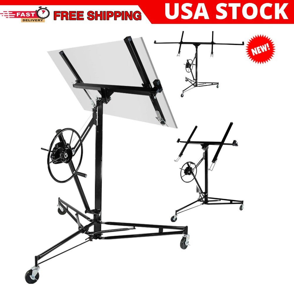 11FT Drywall Steel Panel Lift Heavy Duty 150lb Sheetrock Hoist Lock Wheel Lifter