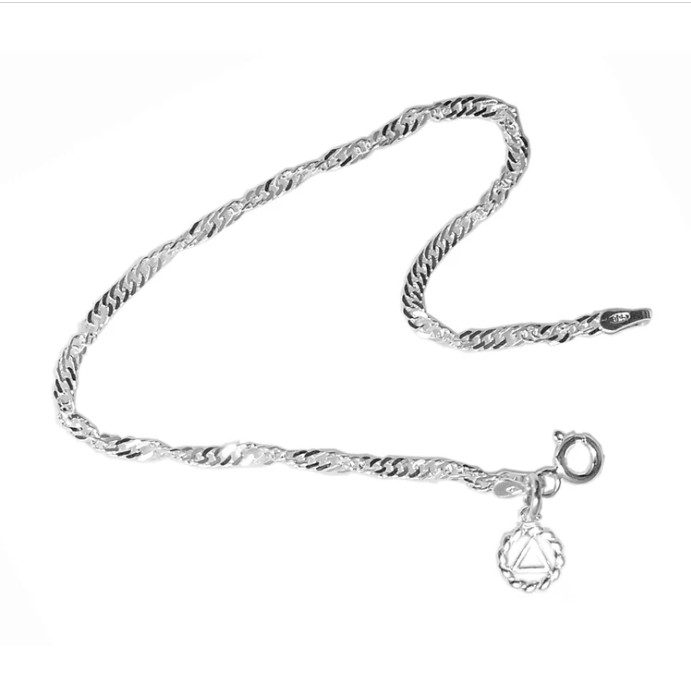 7" Small Singapore Sterling Silver Bracelet with AA Charm #497