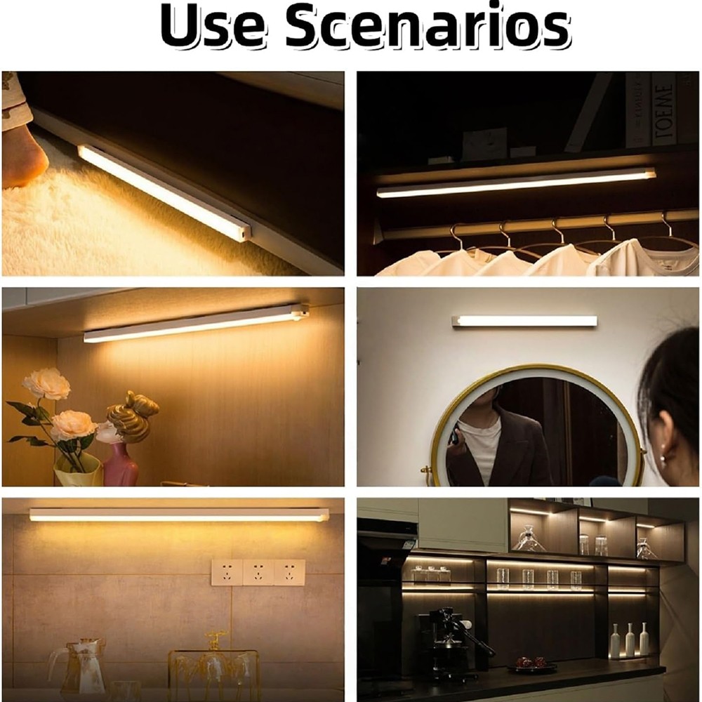 4 Pack LED Under Cabinet Lights, Rechargeable Motion Sensor, 3 Color Dimmable