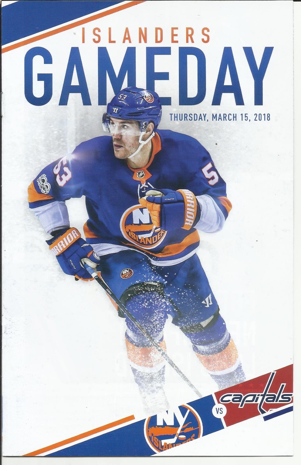 NEW YORK ISLANDERS WASHINGTON CAPITOLS CASEY CIZIKAS MAR 15,2018 GAMEDAY PROGRAM