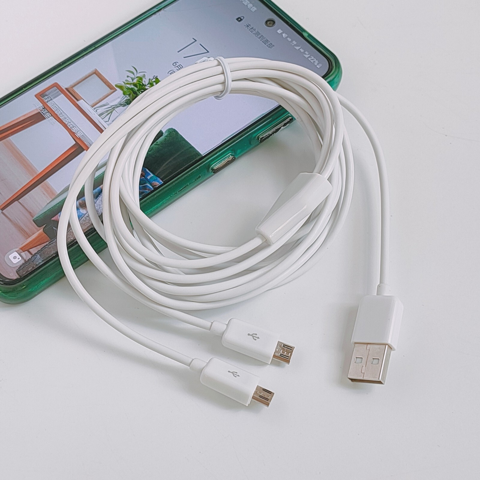 White 3meter 10ft Dual Micro USB Splitter Cable Power 2 android devices