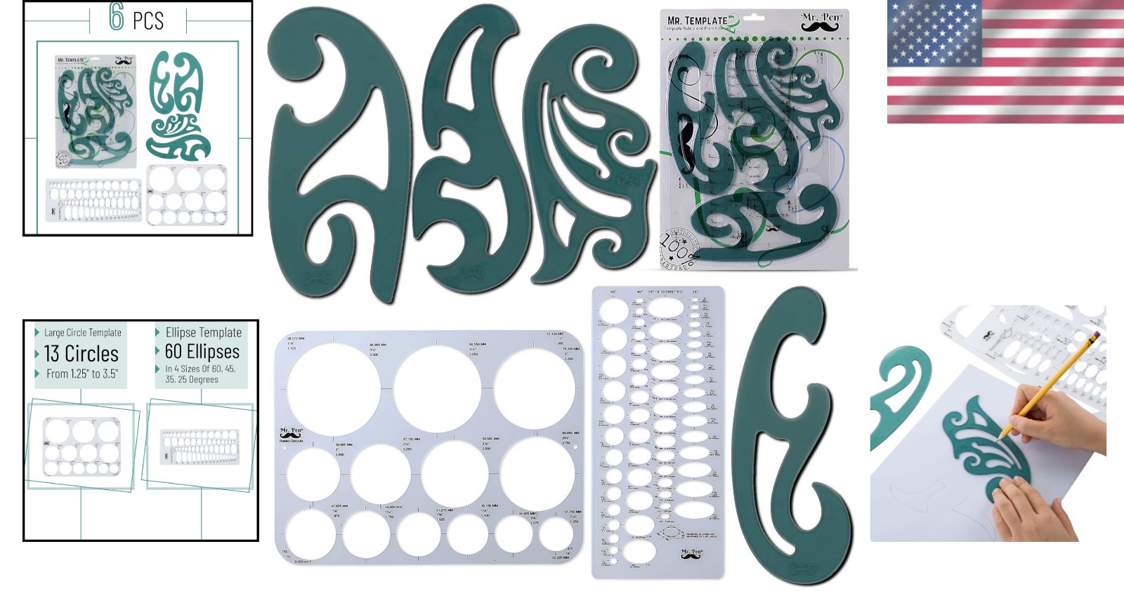 Durable Large Circle & Ellipse Templates - 6 Piece Set for Artists & Architects