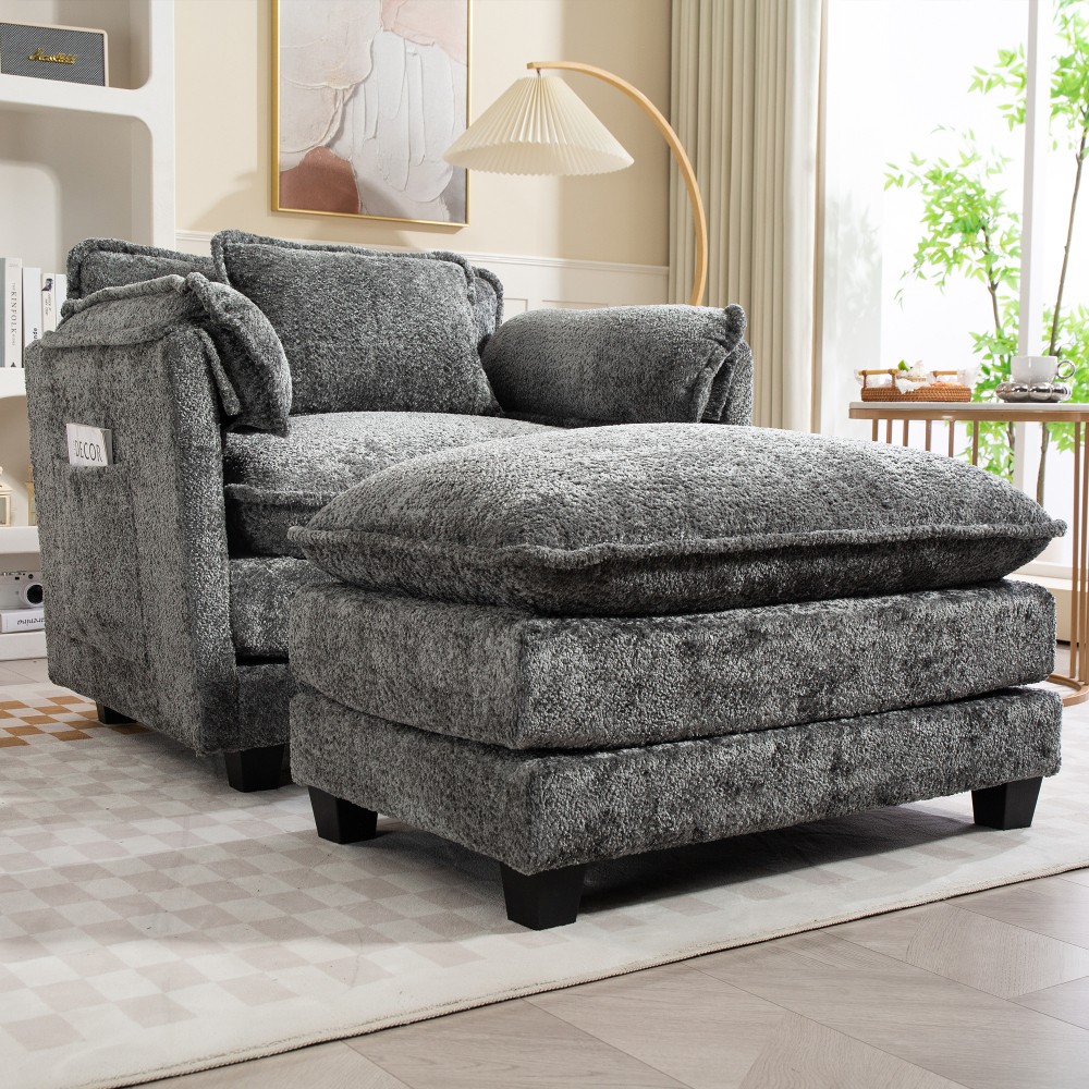 Oversized Boucle Sofa Bed – Portable Ottoman, Wider Seat,Deep Cushions,DARK GREY