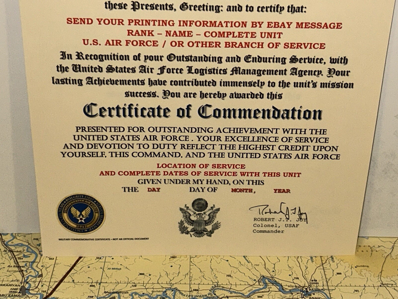 U.S.A.F. / AIR FORCE LOGISTICS MANAGEMENT AGENCY - CERTIFICATE OF COMMENDATION