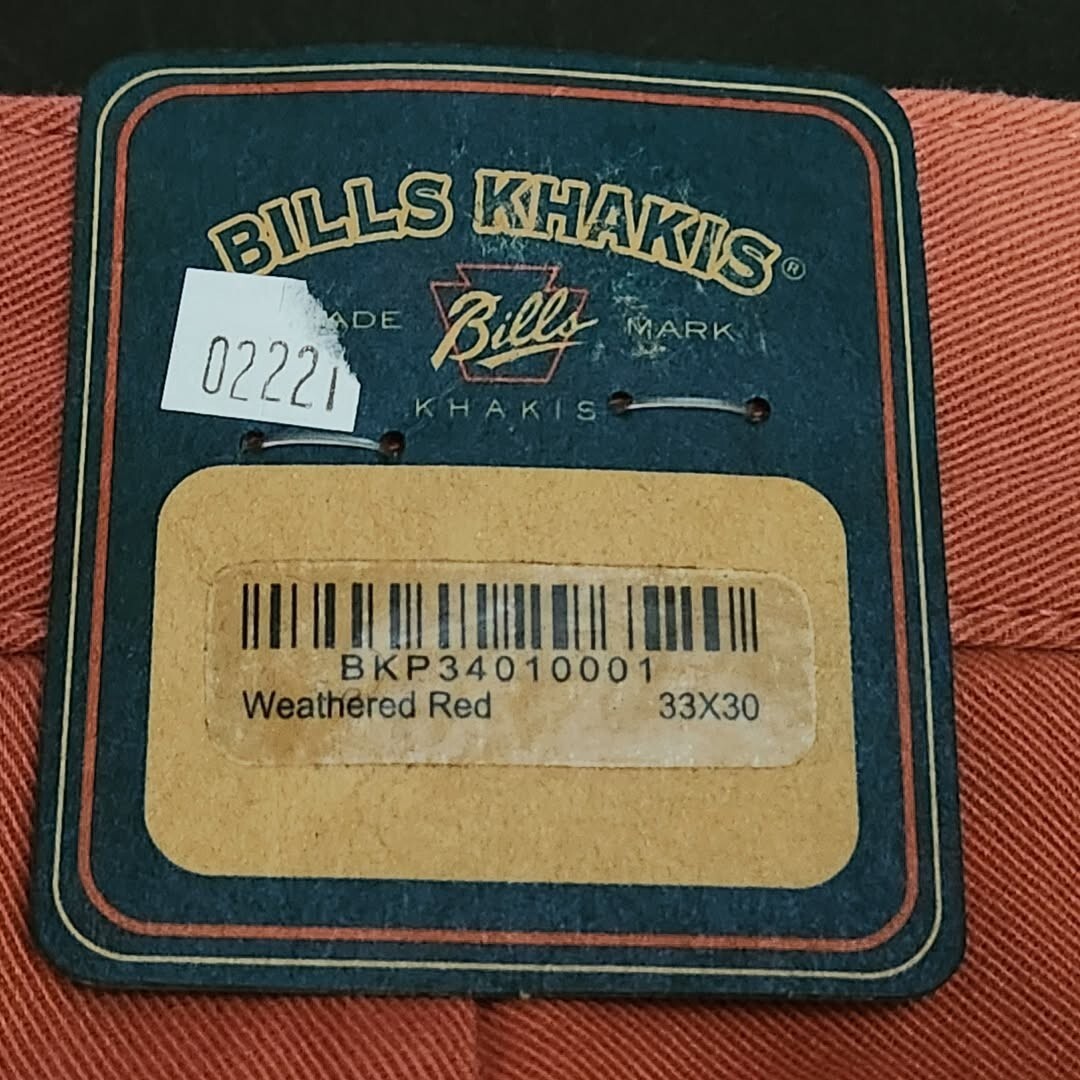 Bills Khakis Pants Weathered Red Parker Slim 33x30 NEW