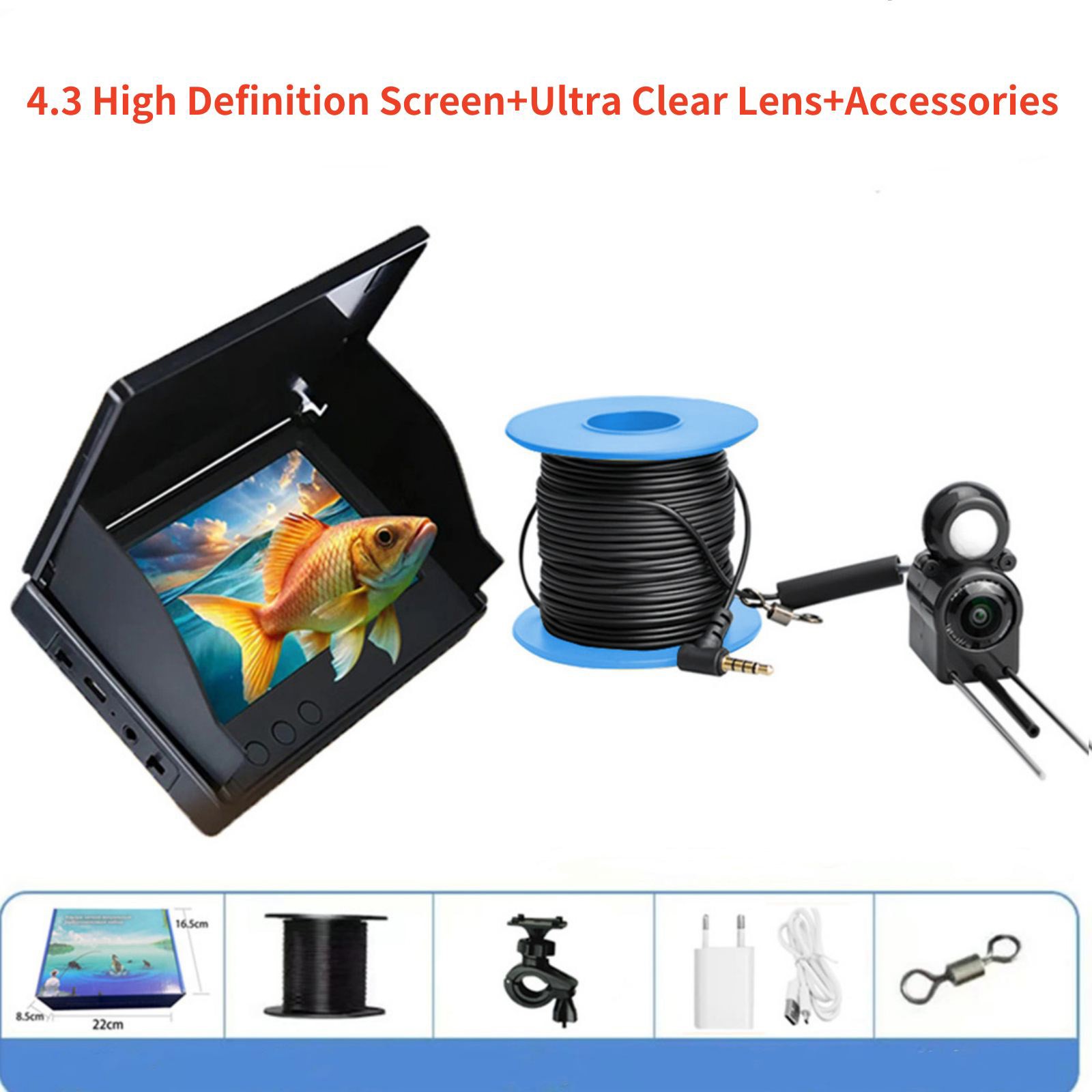 Underwater Fish Finder Display 4.3" HD Screen w/ Night Vision 30 Meter HD Camera