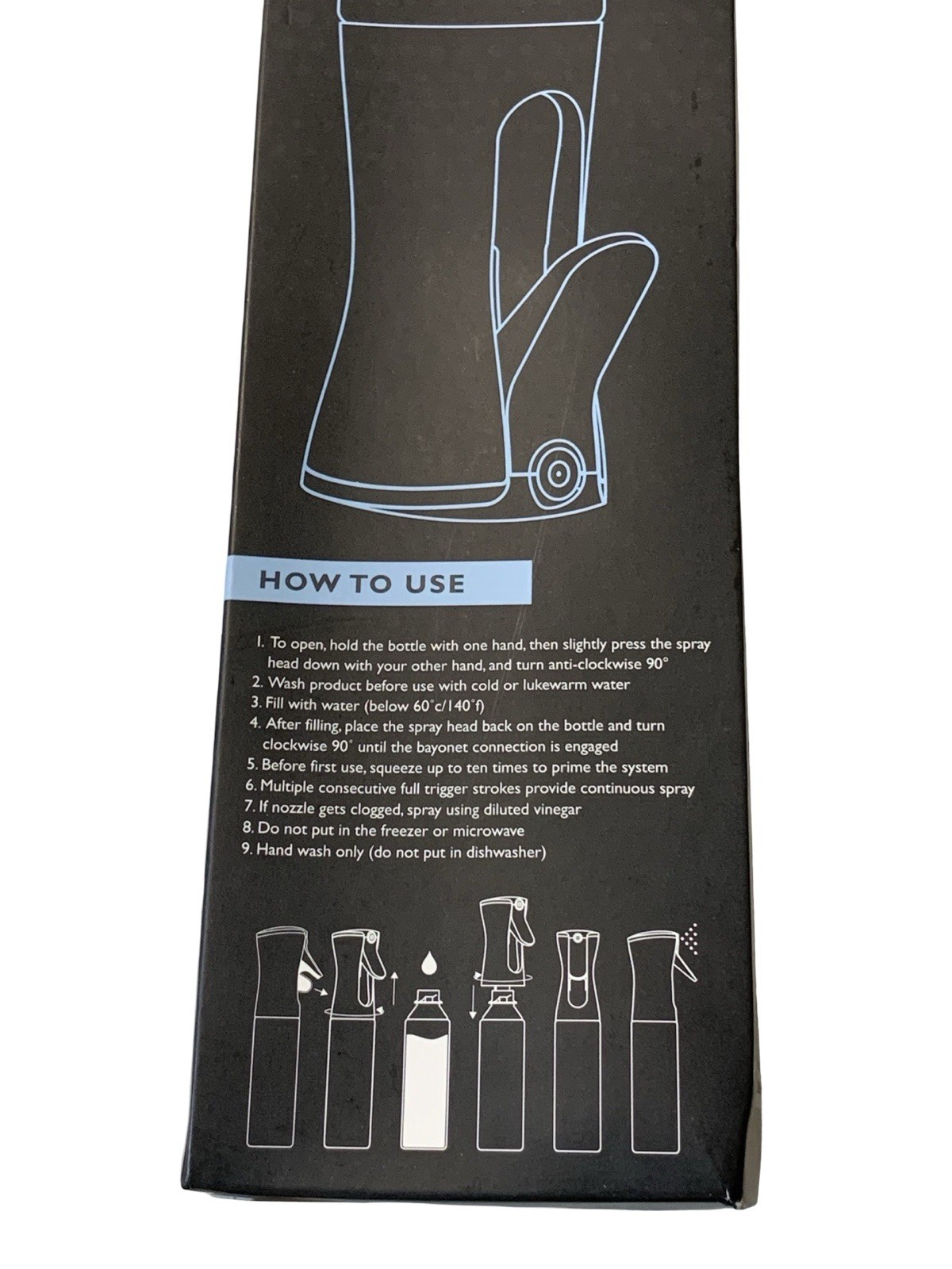 Hula Home Continuous Fine Mist Spray Bottle Black 10.1oz Refillable Empty NEW