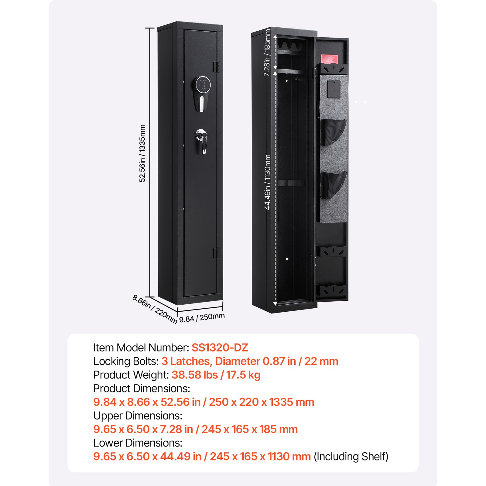 Uimoso Gun Safe with Digital Keypad & Key Adjustable Racks LED Lighting Black