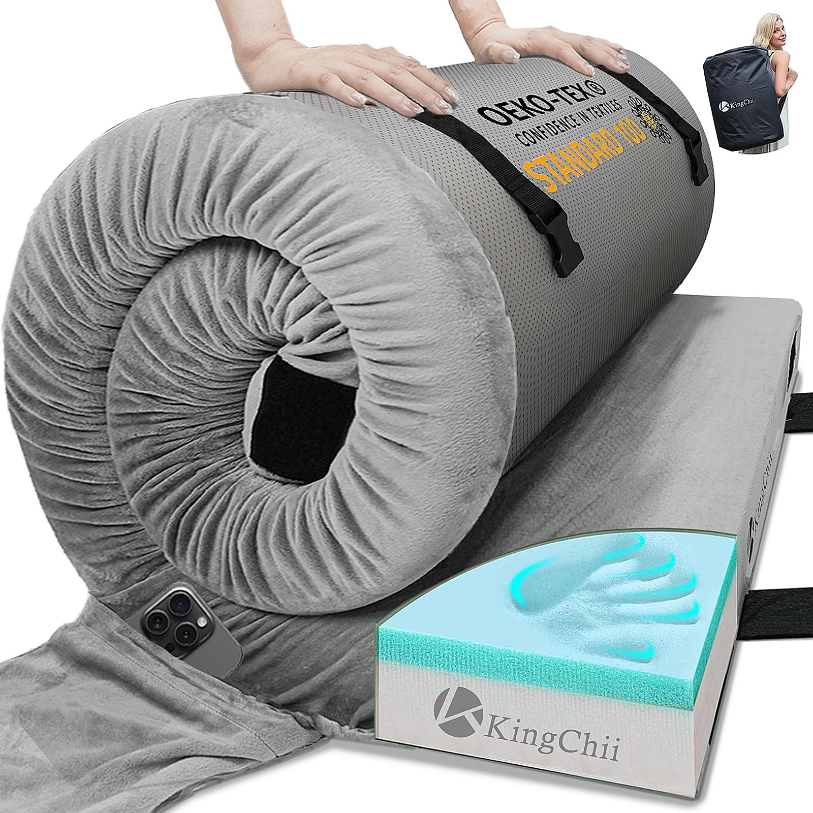 CertiPUR-Memory Foam Camping Mattress, Portable Roll Up Travel & Car Mattress...