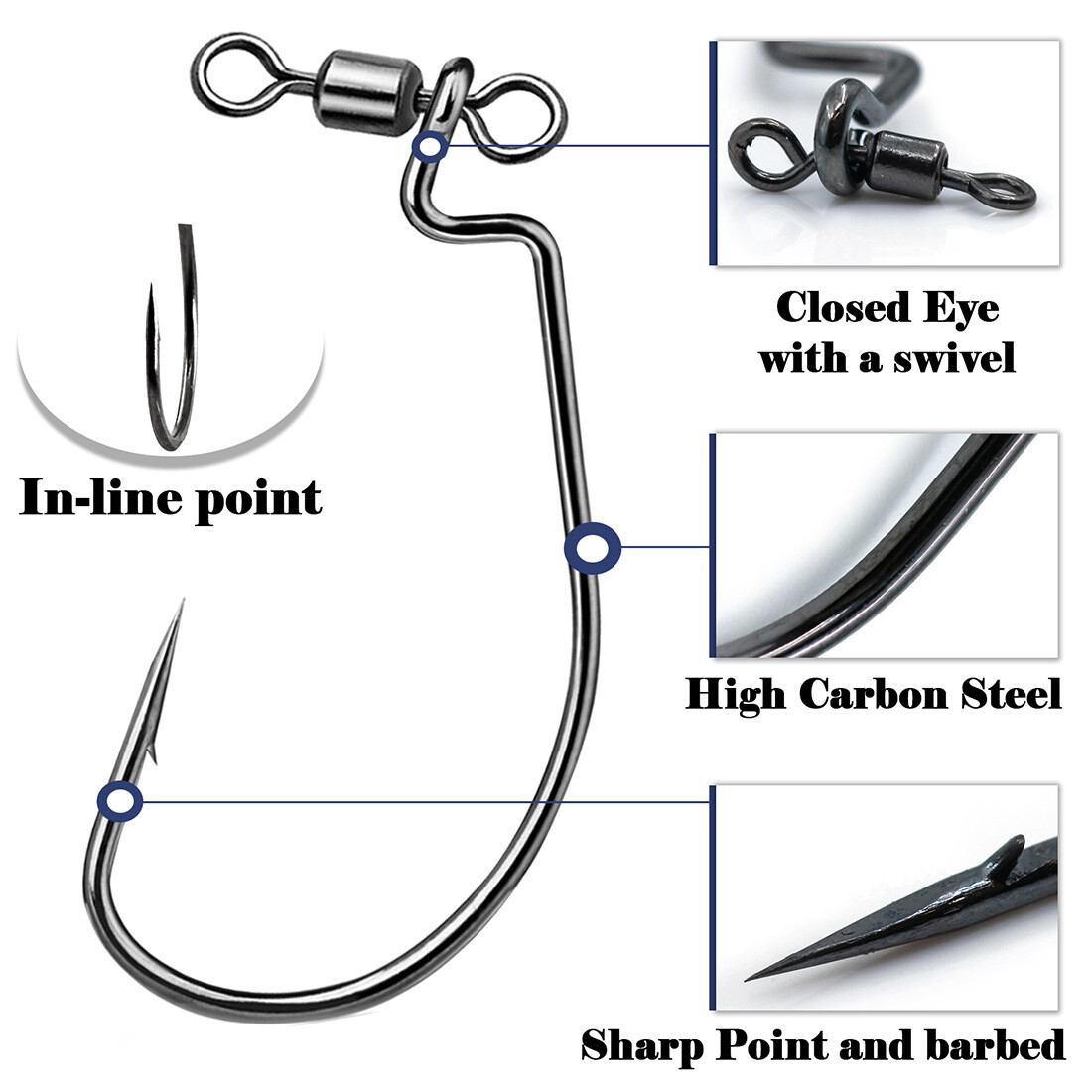 30Pcs Drop Shot Crank Hooks with swivel Soft Lure Hook Worm Hooks Carp Catfish