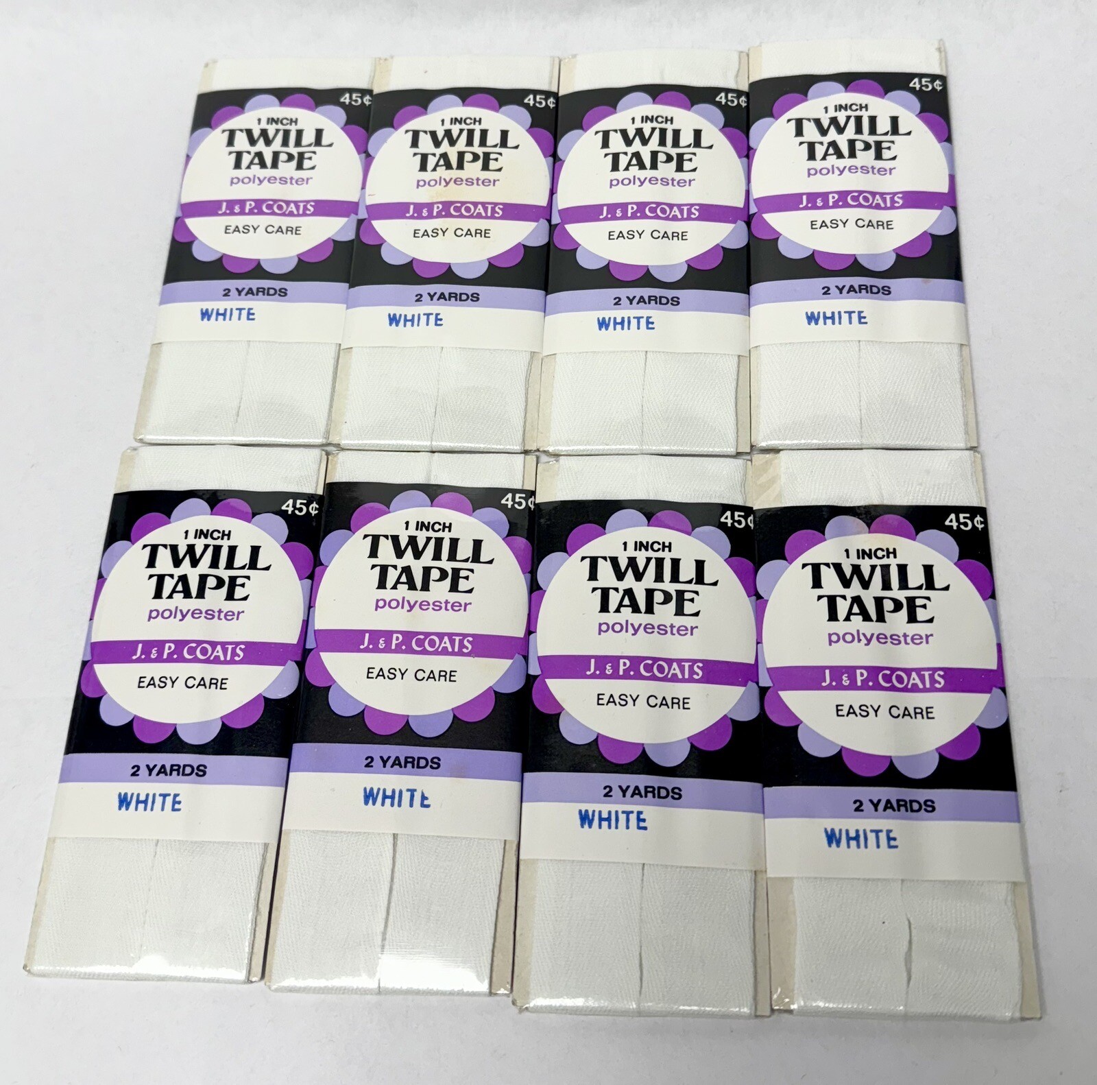 J & P Twill Tape White 100% polyester 2 yards set of 8 made in usa Crafting
