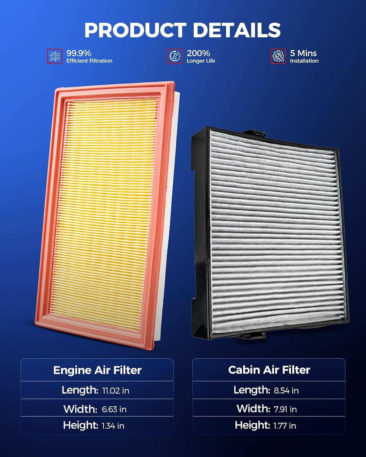 Engine & Cabin Air Filter Kit, Replacement for Subaru Forester 2004-2008 2.5T, R