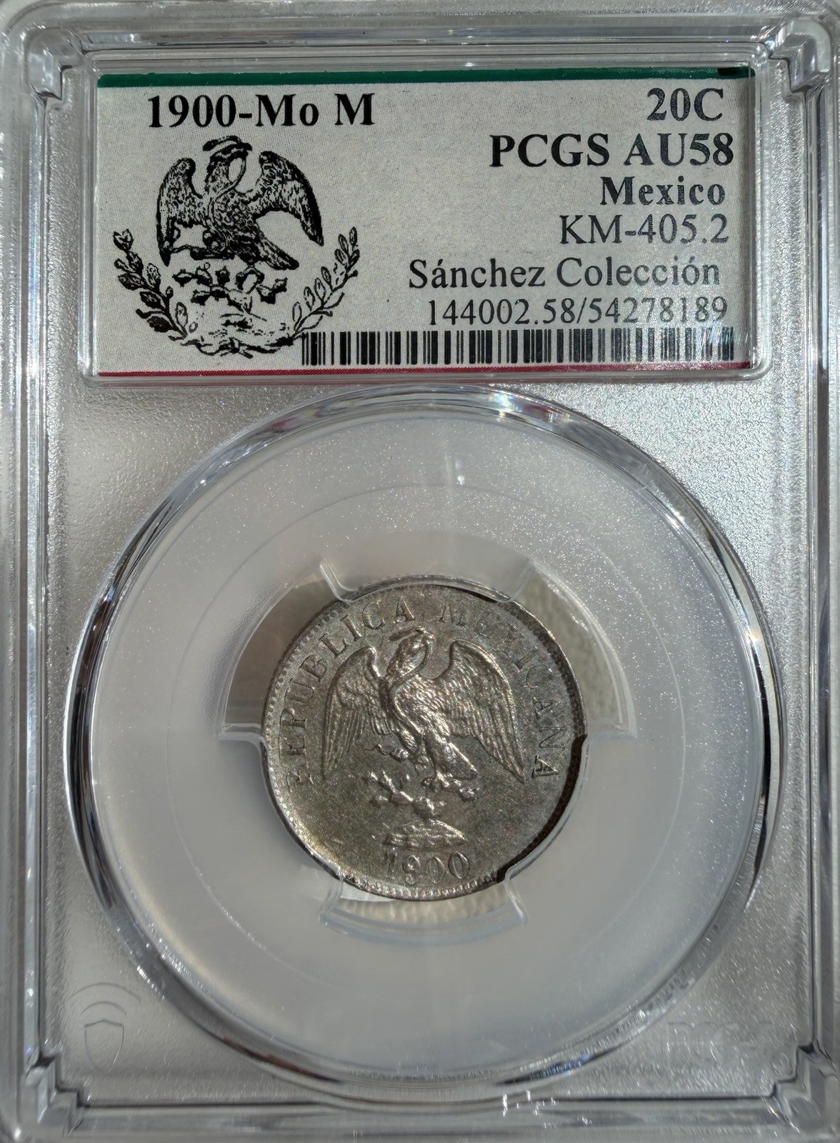 1900 Mexico SECOND REPUBLIC 20 Centavos PCGS AU58 KM# 405.2