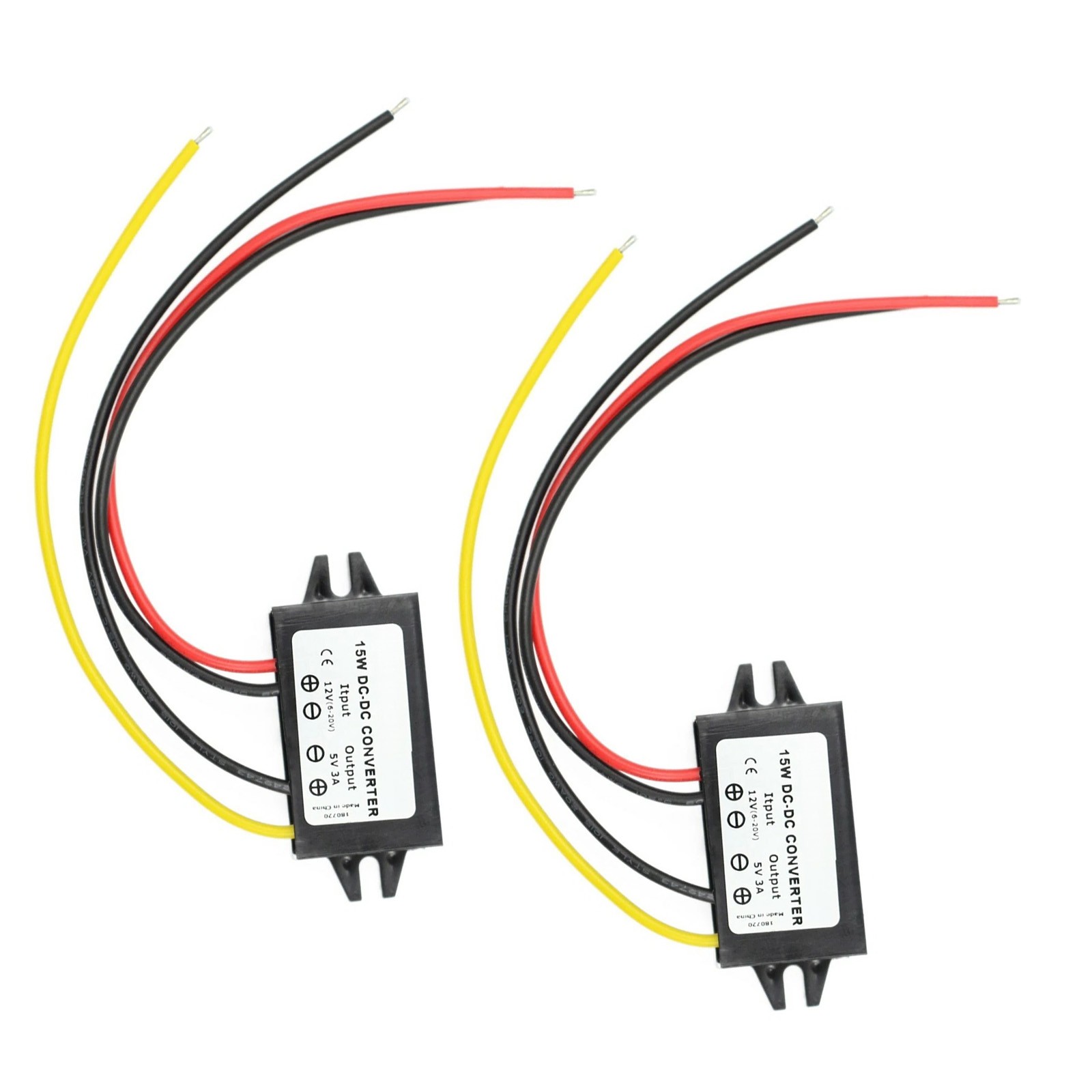 1× 2pcs DC-DC Power Converter 12V to 5V 3A Waterproof IP68 Industrial Grade