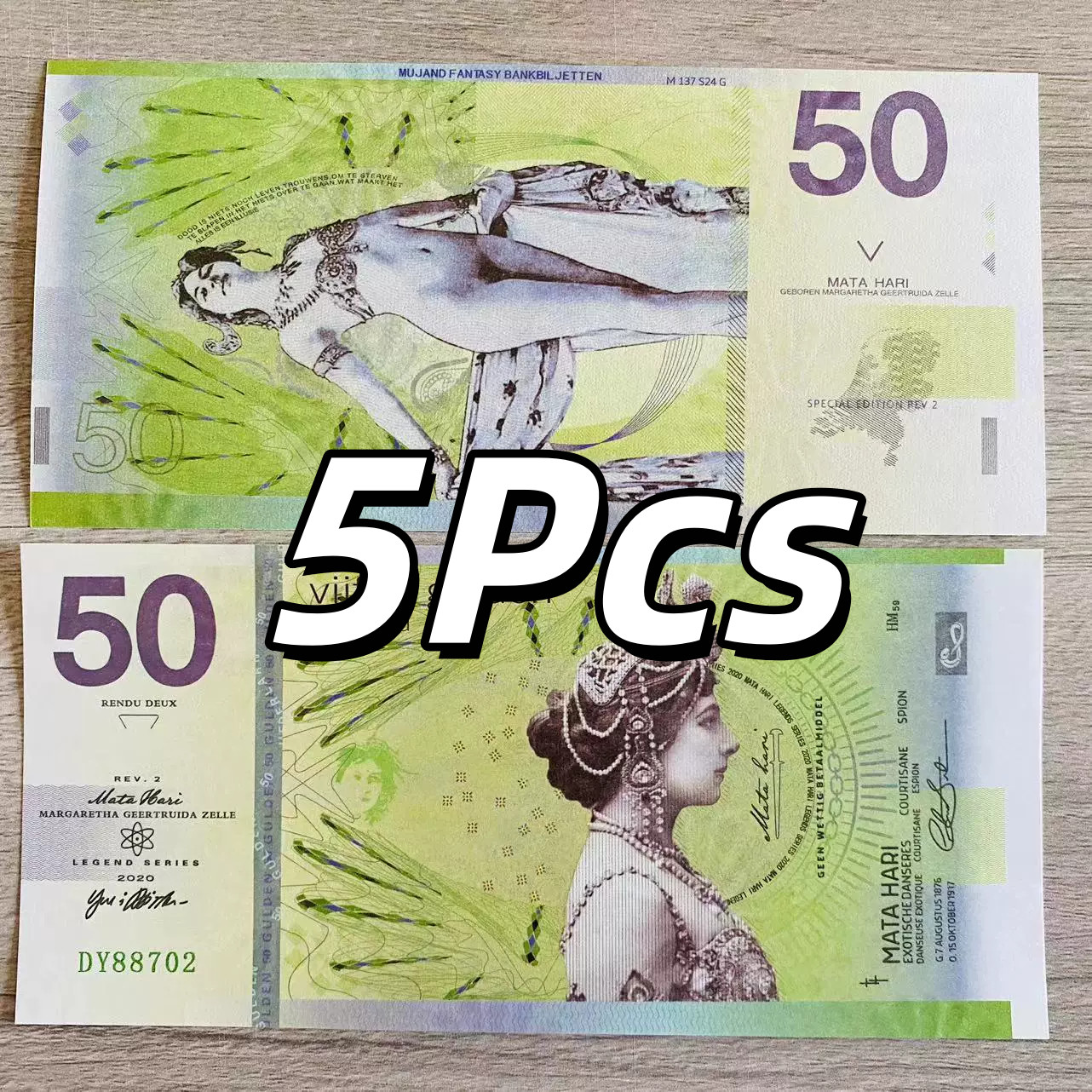 Netherlands, 5Pc, 50 Notes, Private Issue Polymer, Mata Hari, UNC, Free Shipping
