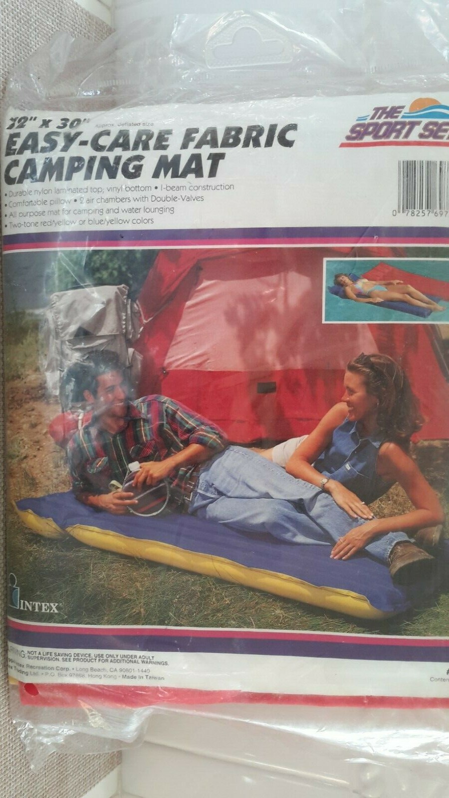Vintage 1994 Easy Care Fabric Camping Mat By Intex Recreation Red/Yellow NIP