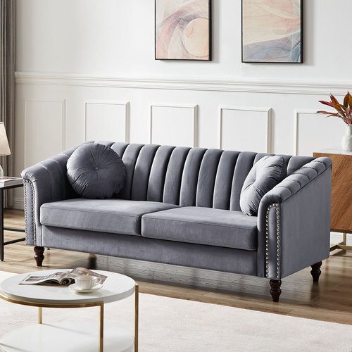 Upholstered 3 Seater Sofa Couch Oversized Loveseat w/ 2 Pillows for Living Room