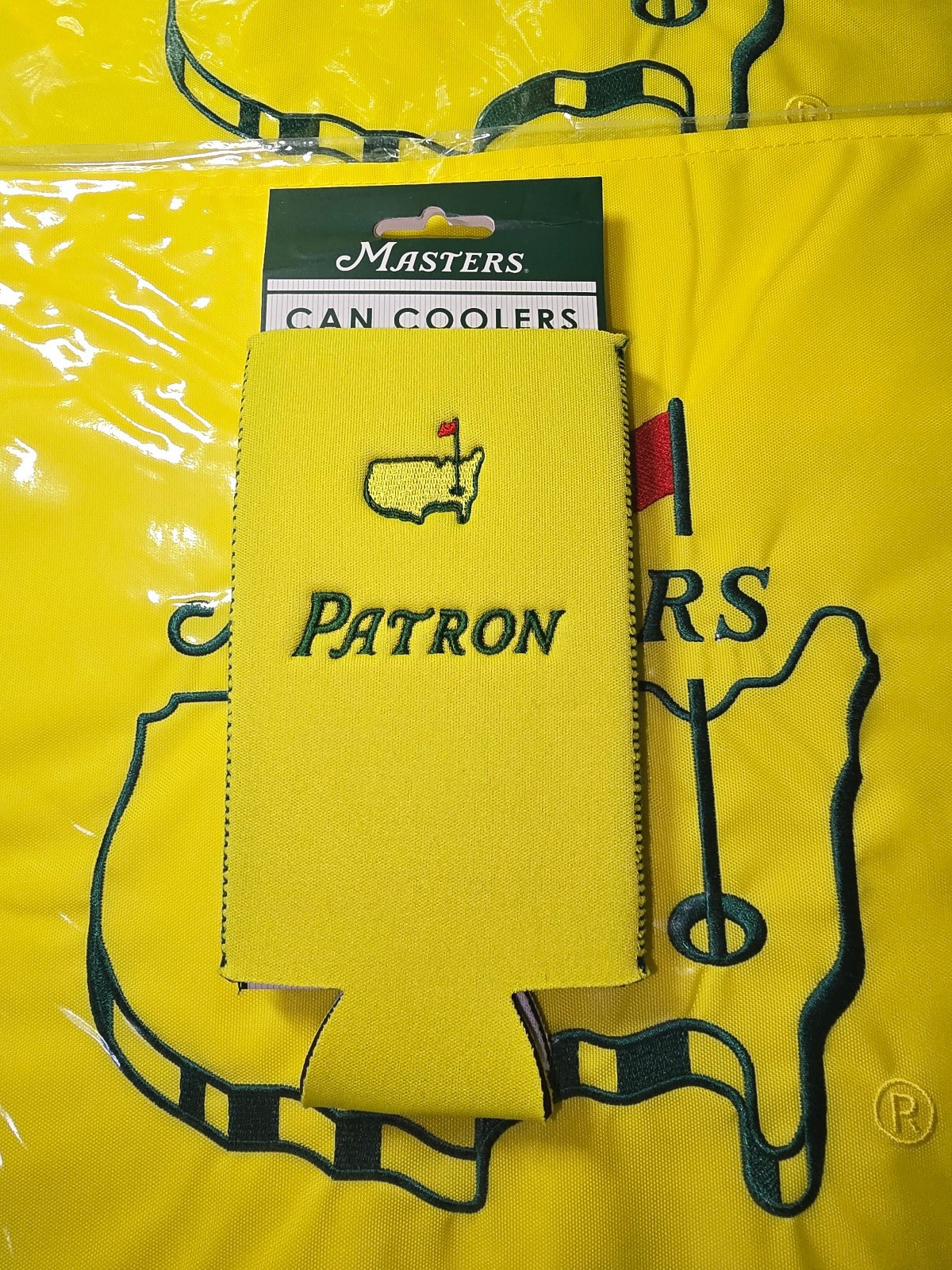 2026 Masters Logo Tall Can Coolers Koozie Set Of 2 One Yellow One White Augusta