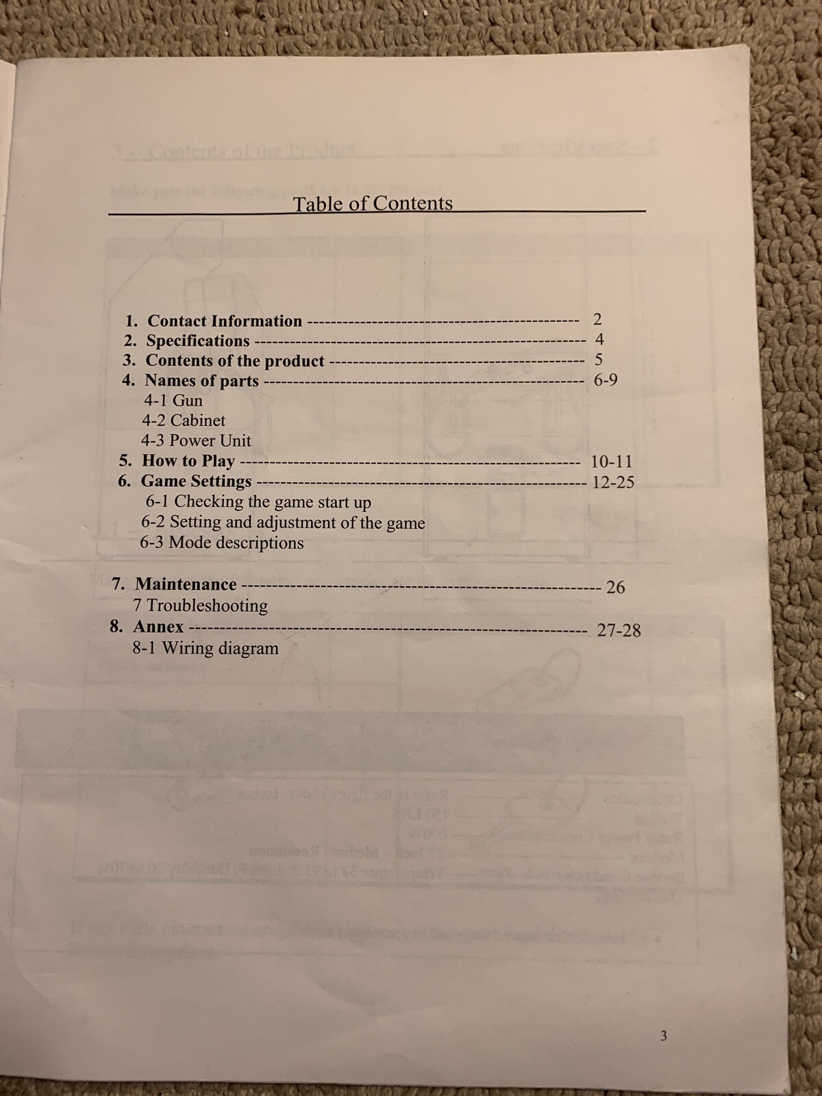 Original Warzaid Konami Arcade Video game manual
