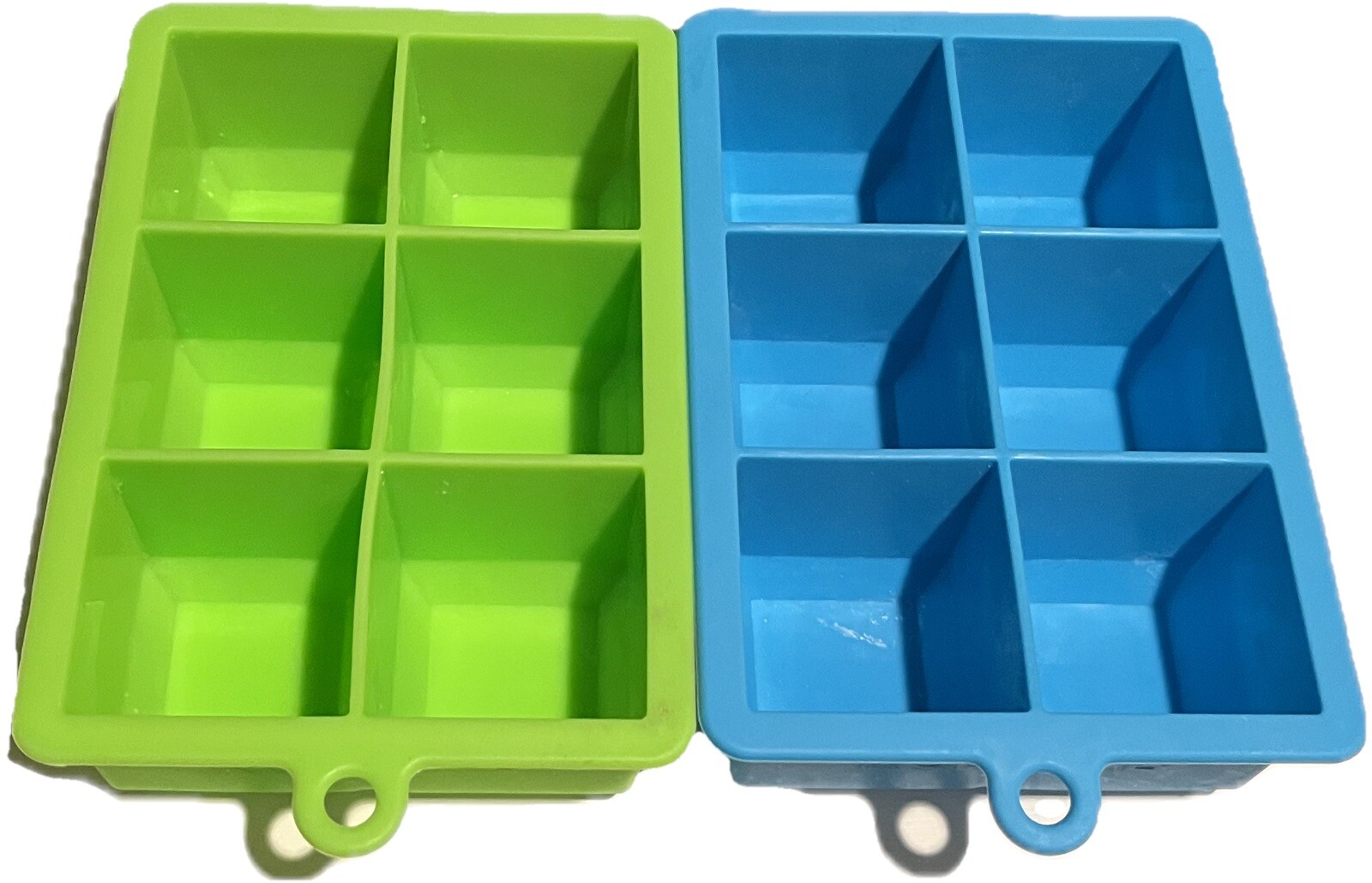 🧊Lot of 2 Kolarae Square Silicone Ice Molds 6 Cubes Each ~2” Cubes Blue Green