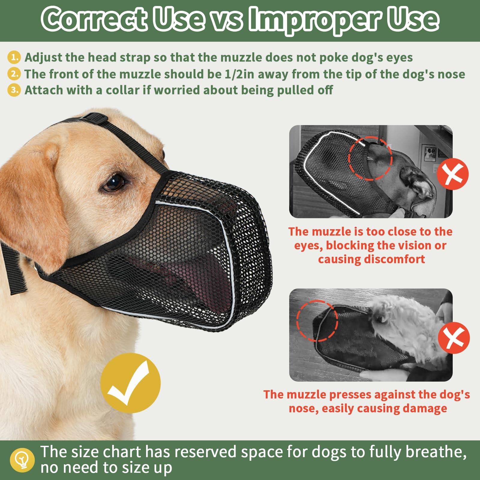 Dog Muzzle, Mesh Muzzle with Panting Room for Large Medium Small Sized Dogs, ...