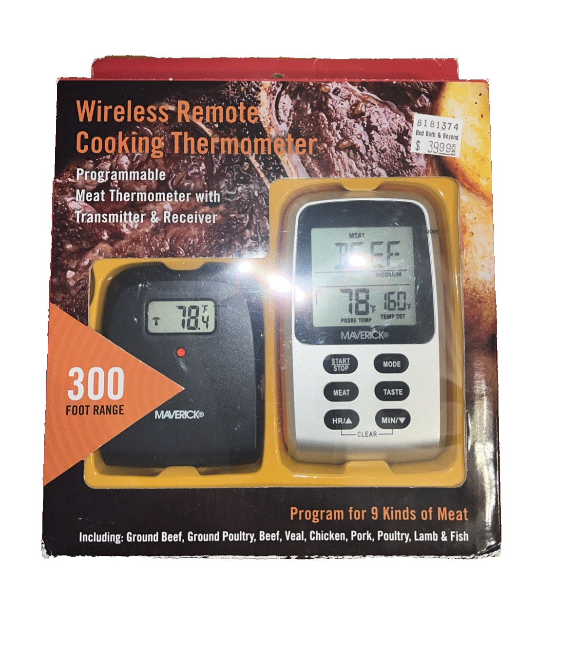 Maverick Wireless Single Probe Remote Meat Thermometer - 300 ft. Range-UNOPENED