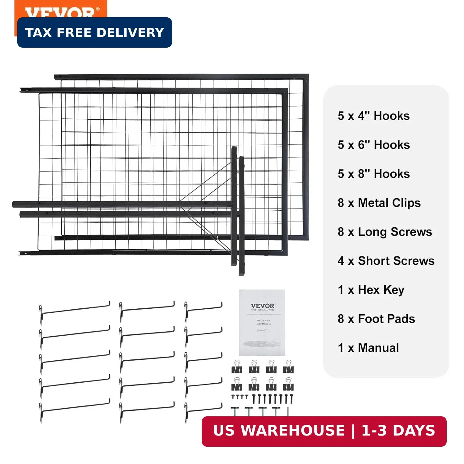 2 x 5.6 Ft Grid Wall Panels, 2 Packs Wire Gridwall Display Racks Tower wit