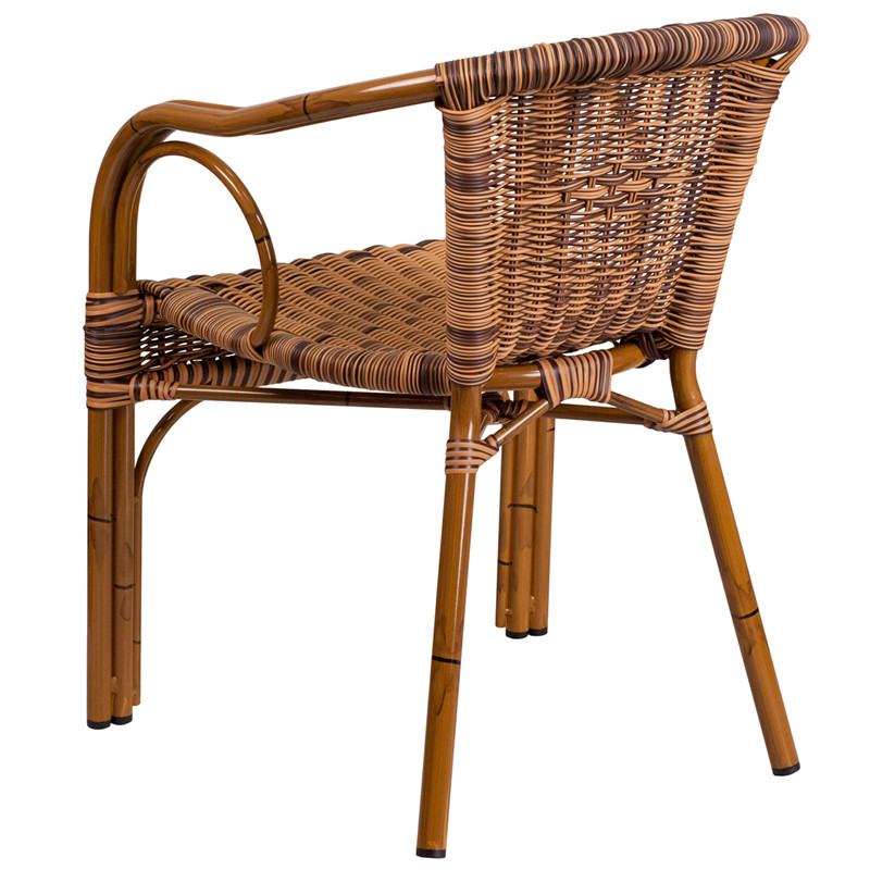 2 PACK All Weather Brown Rattan Outdoor Patio Dining Chair with Aluminum Frame
