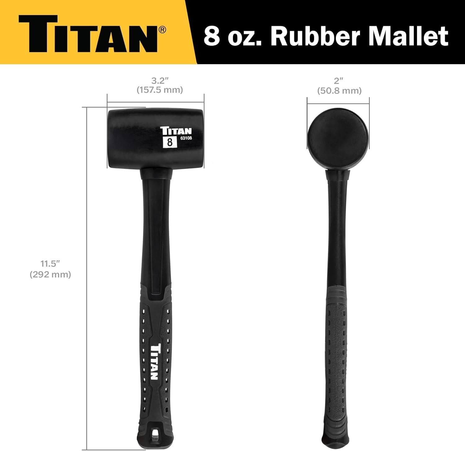 Professional 8oz Rubber Mallet for Construction - Non-Marking & Shock Absorbing