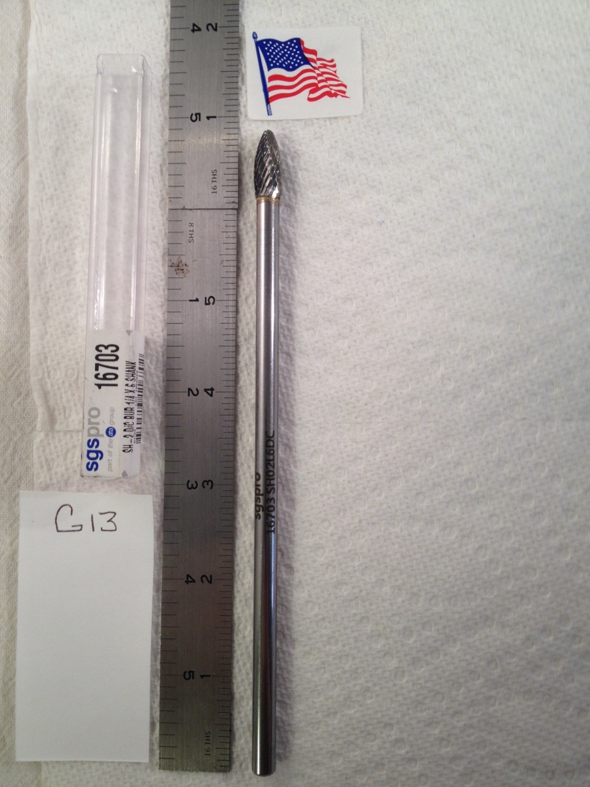 NEW SGS PRO 1/4" SHANK CARBIDE BURR SH-2L6 DOUBLE CUT 6" OAL. FLAME SHAPE (G13)