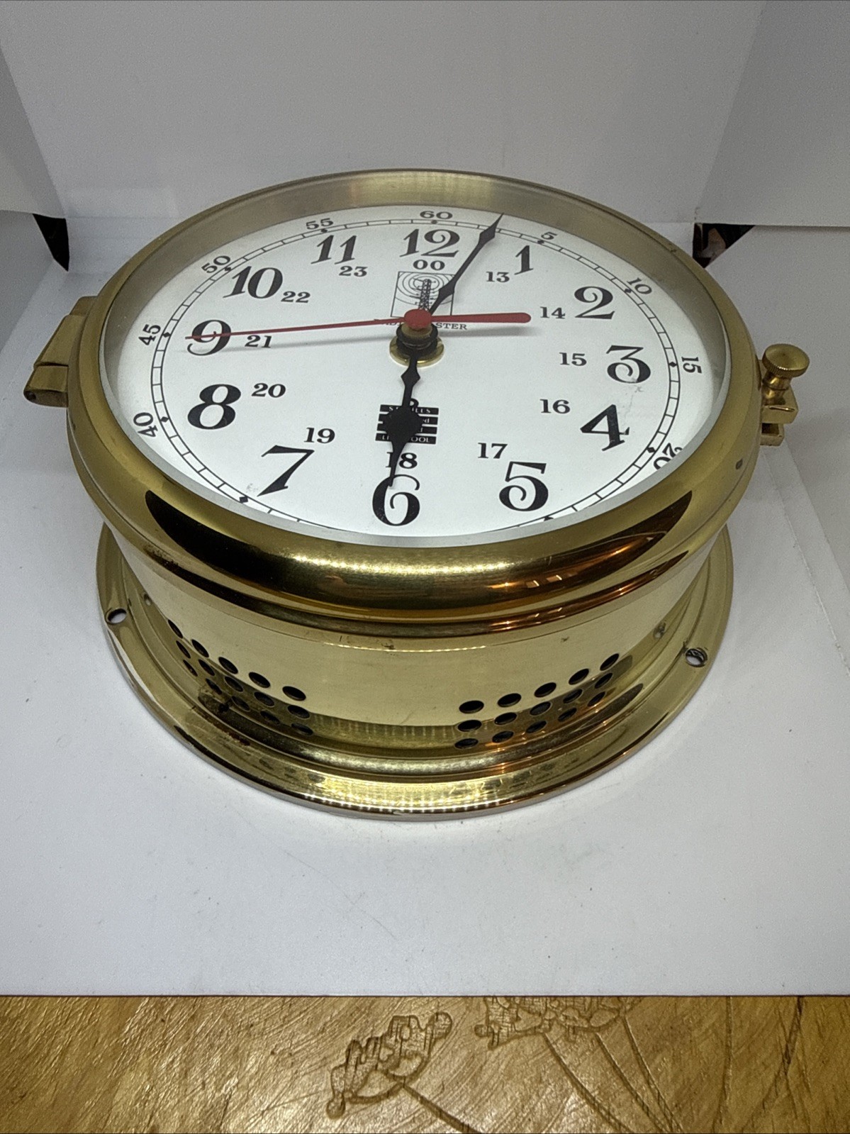 Vintage Sewills of Liverpool Heavy Brass Radio Master Bulkhead/Porthole Clock