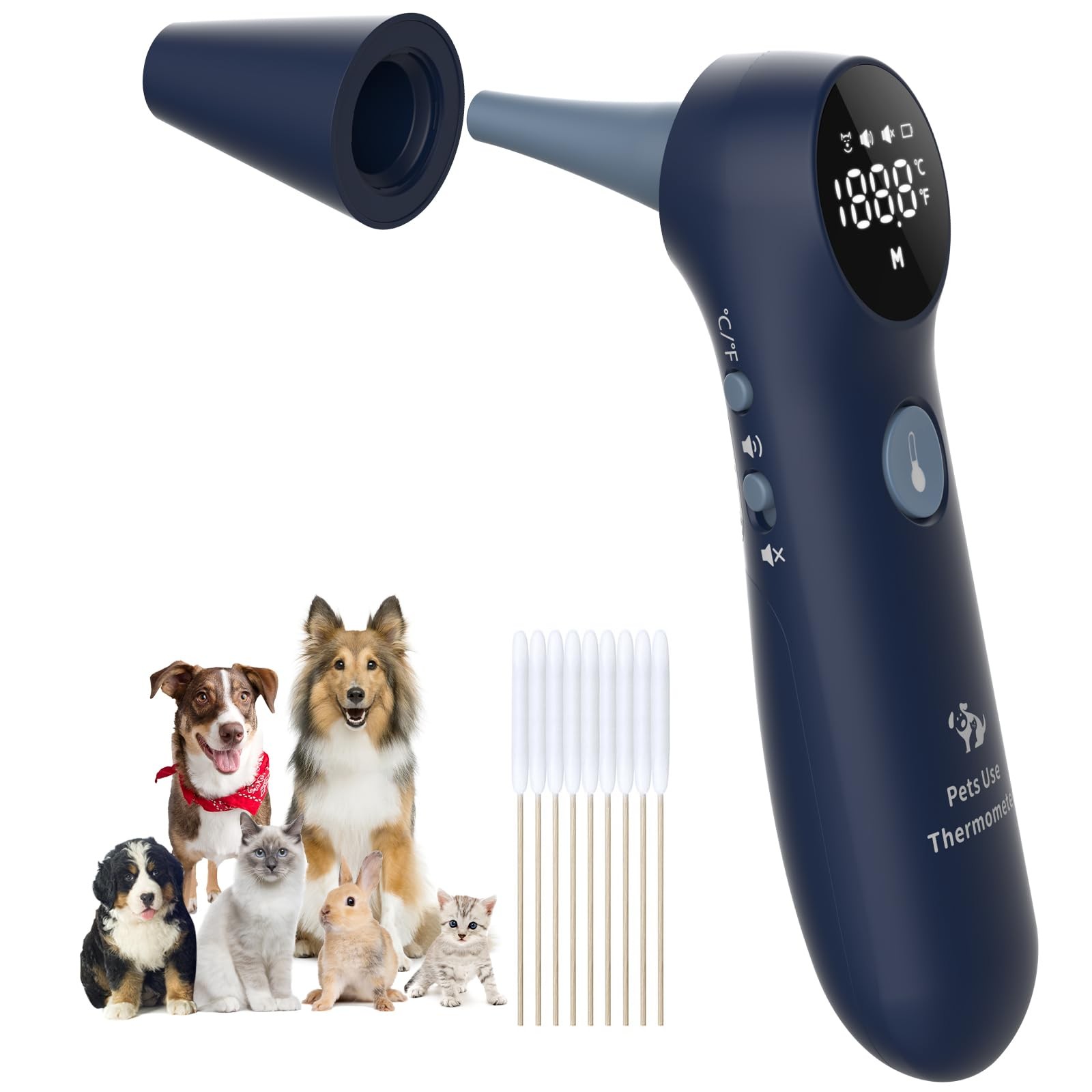 Pet Ear Thermometer for Dogs, Cats, and Livestock, Long Probe Designed, ℃/ ℉ ...