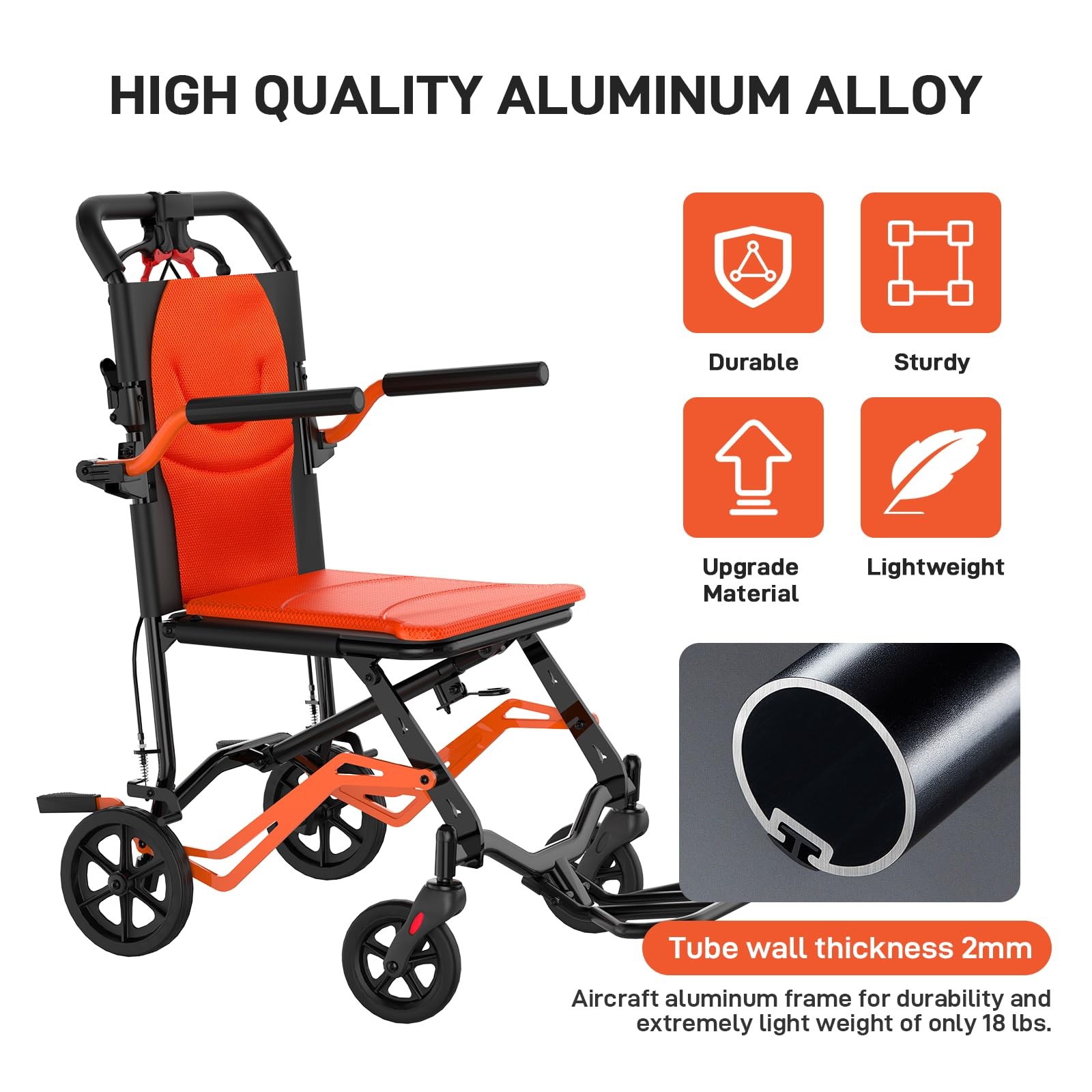 Lightweight Transport Wheelchair for Adults,Foldable Wheelchair 220 lbs Capacity