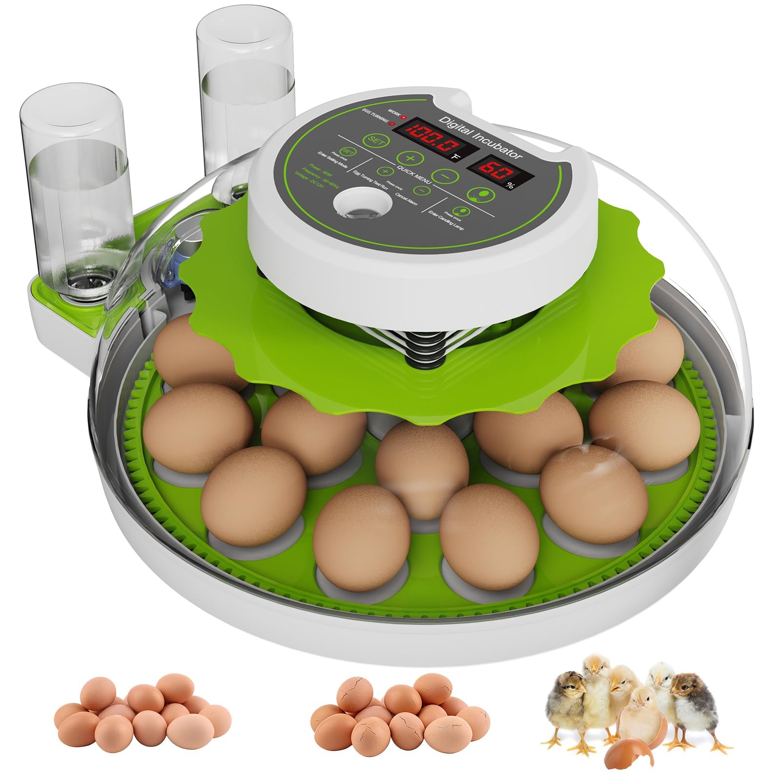 18-Egg Incubator with Automatic Egg Turning & Humidity Control, Light Green