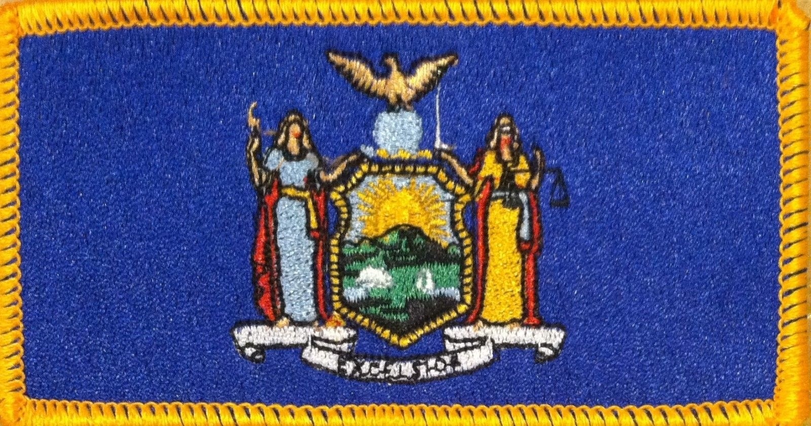 NEW YORK STATE Flag Patch With Hook Adhesive Fastener EMBLEM GOLD BORDER #3