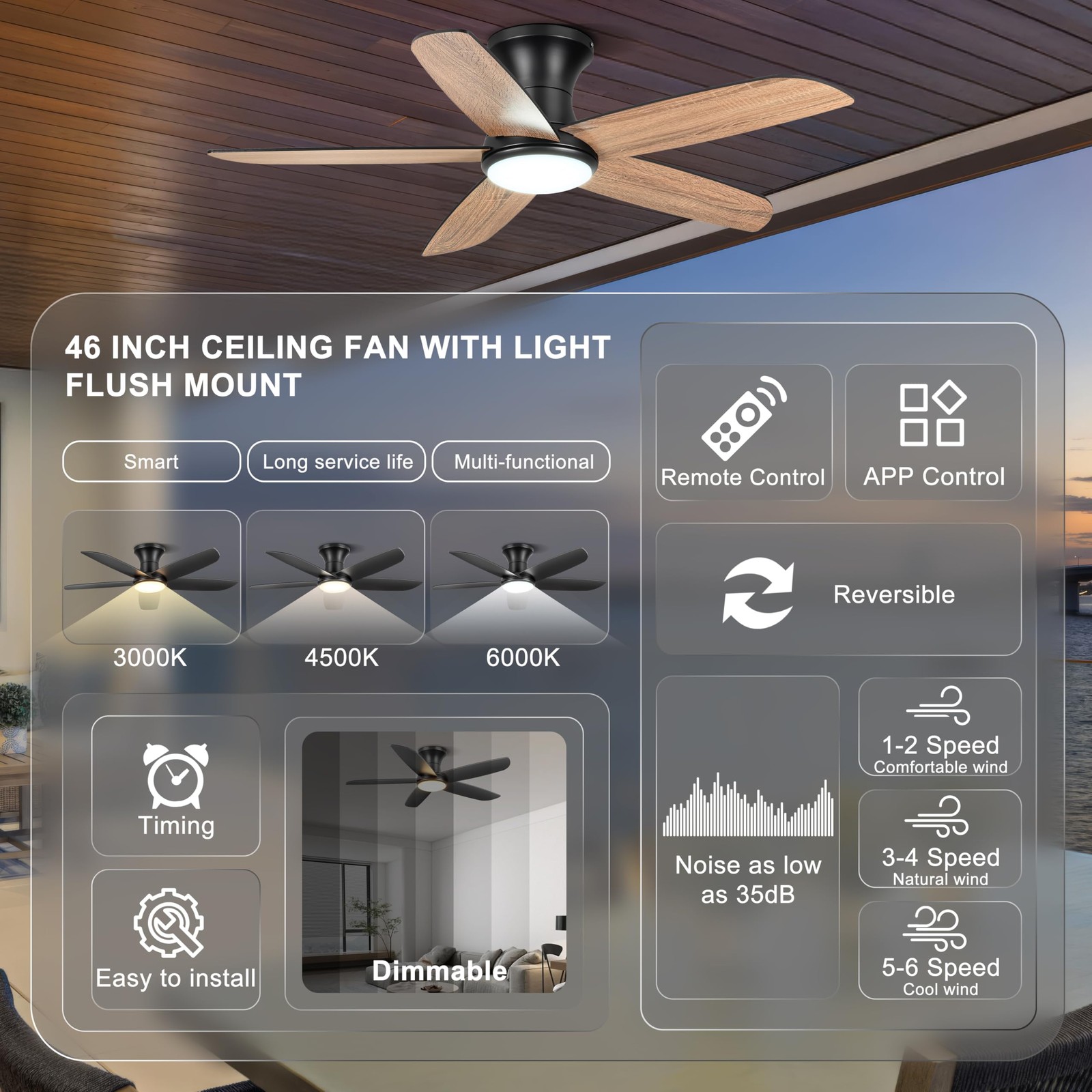 Cool Your Room Silently - 46 Ceiling Fan with Remote Control Dimmable Lights