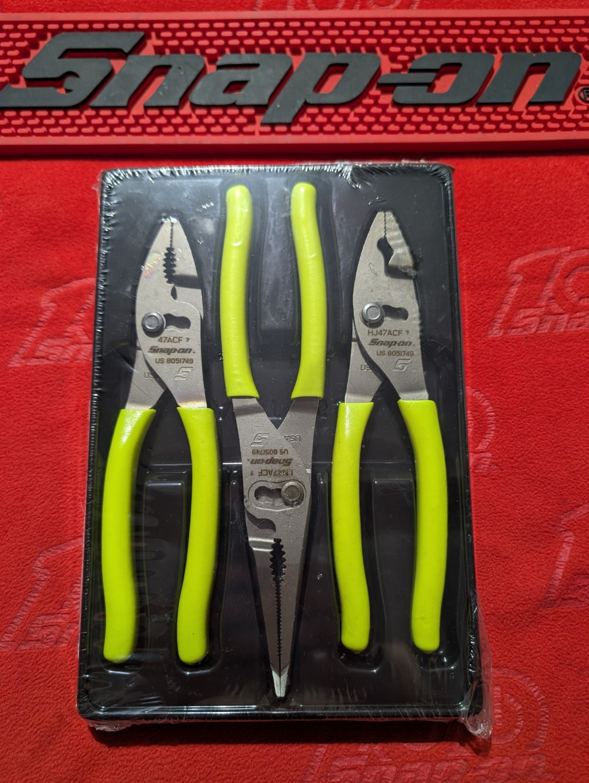 Snap-on BRAND NEW SEALED HI-VIZ 3 Piece Soft Grip Pliers Lot Set PL347ACFHV