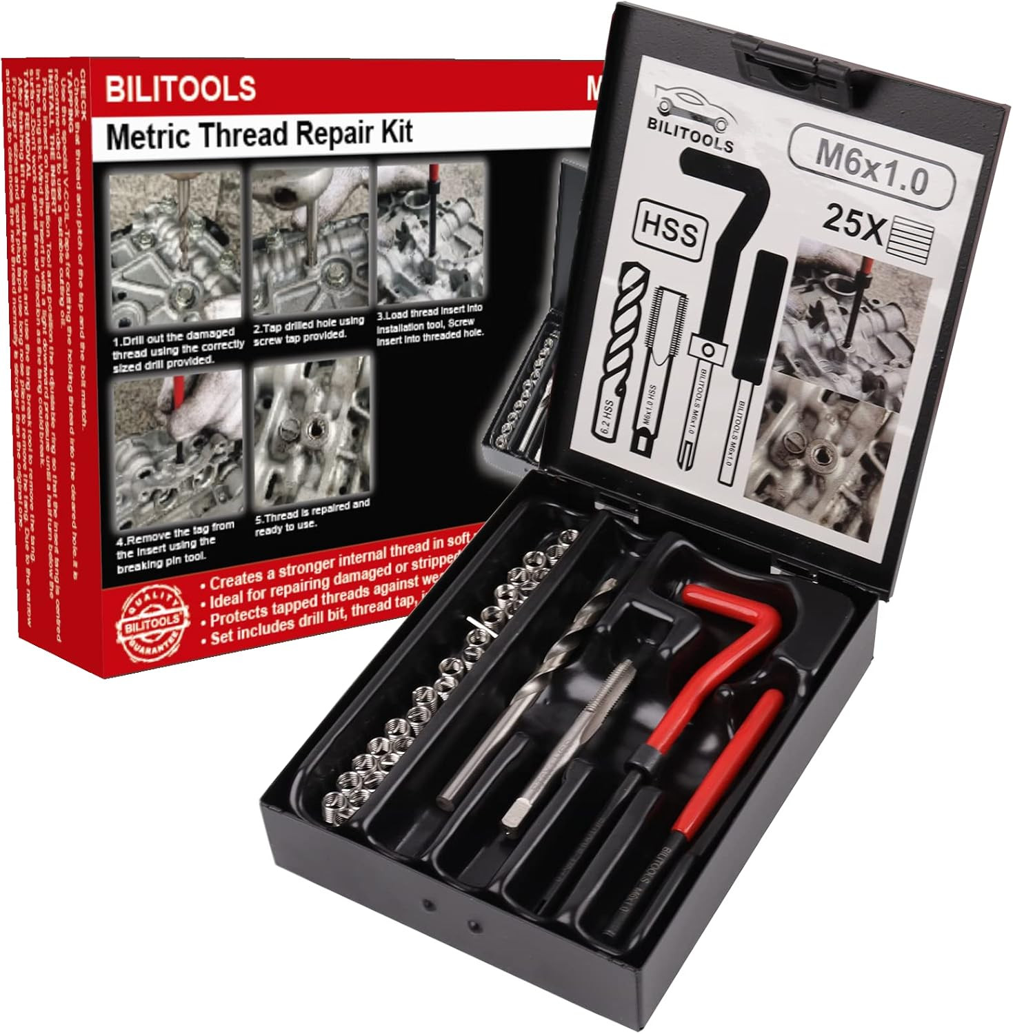 M6x1.0 Thread Repair Kit Helicoil Drill Tap Set Metric Bolt Fix Tool