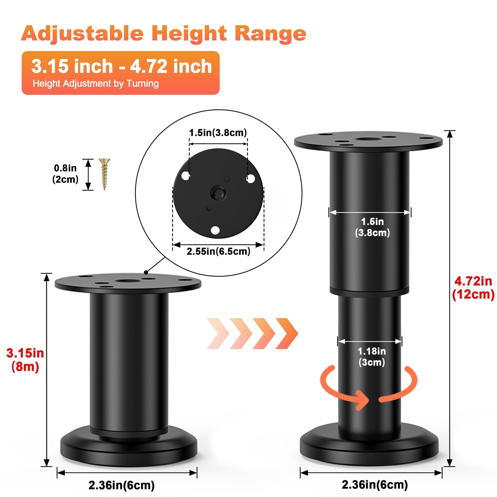 4 Pcs Metal Adjustable Furniture Legs 3.15-4.72 inch Adjustable Cabinet Legs