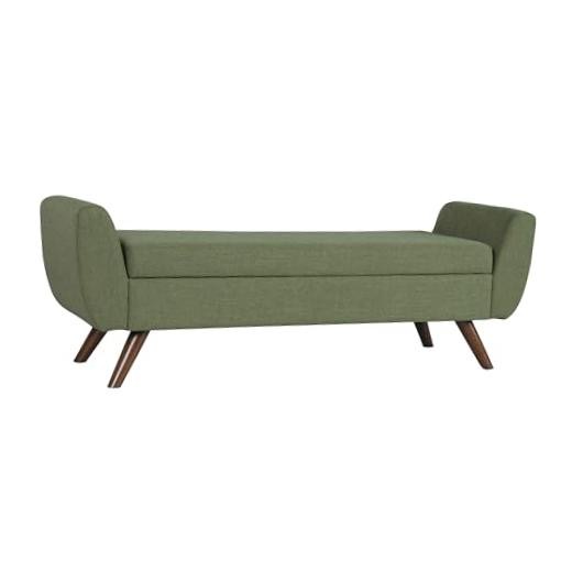 60" Modern Storage Bench with Wood Legs - Olive Green Woven