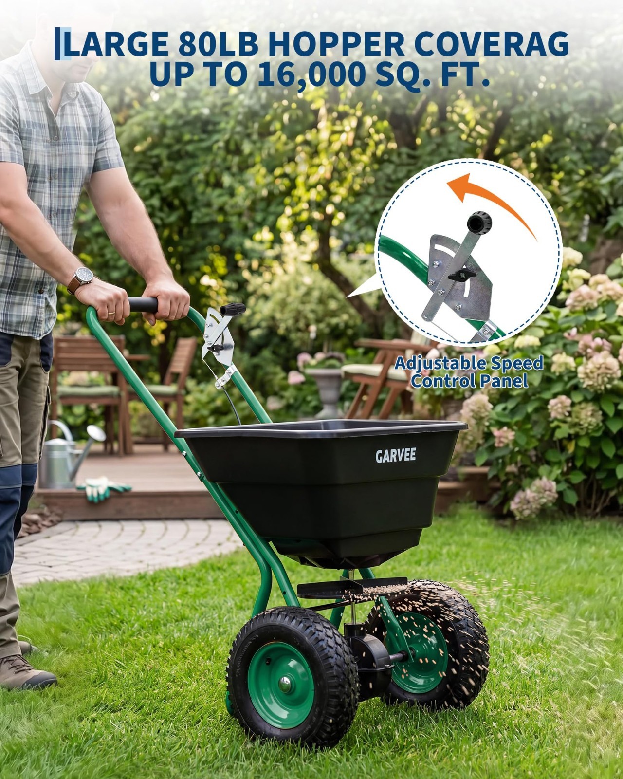 80 LBS/100 LBS Push Broadcast Spreader, 12FT Width Adjustable Flow for Lawn