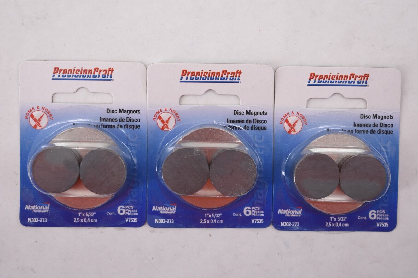 Lot Of 3 National Hardware Precision Craft 1" x 5/32" Disc Magnets Home & Hobby