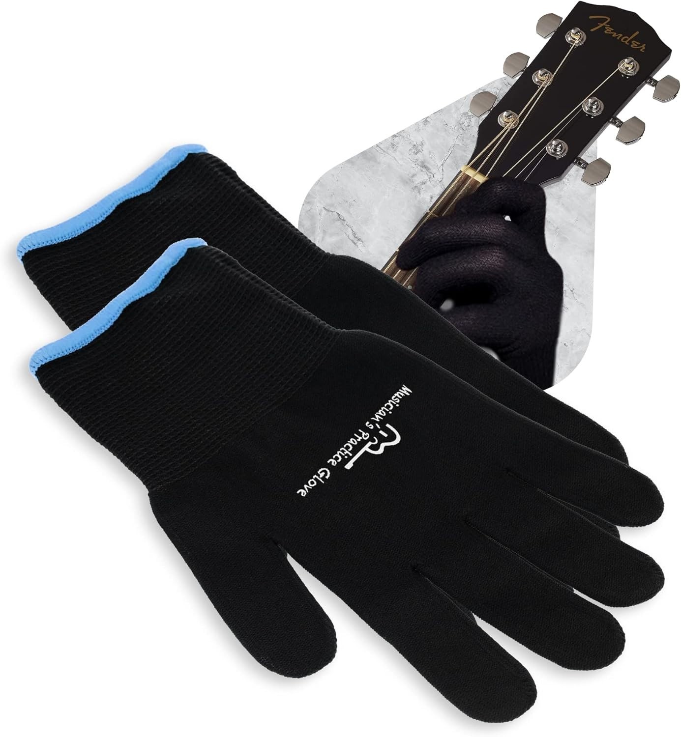 Musician's Practice Glove - 2 pk Guitar Gloves for Men and Women - Large, Black