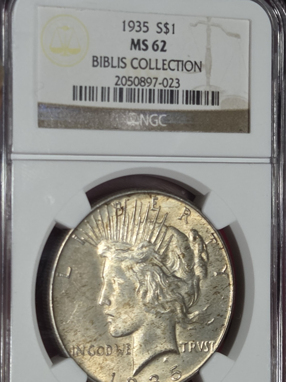 1935 $1 Peace Dollar NGC MS62 Toned "Biblis Collection"