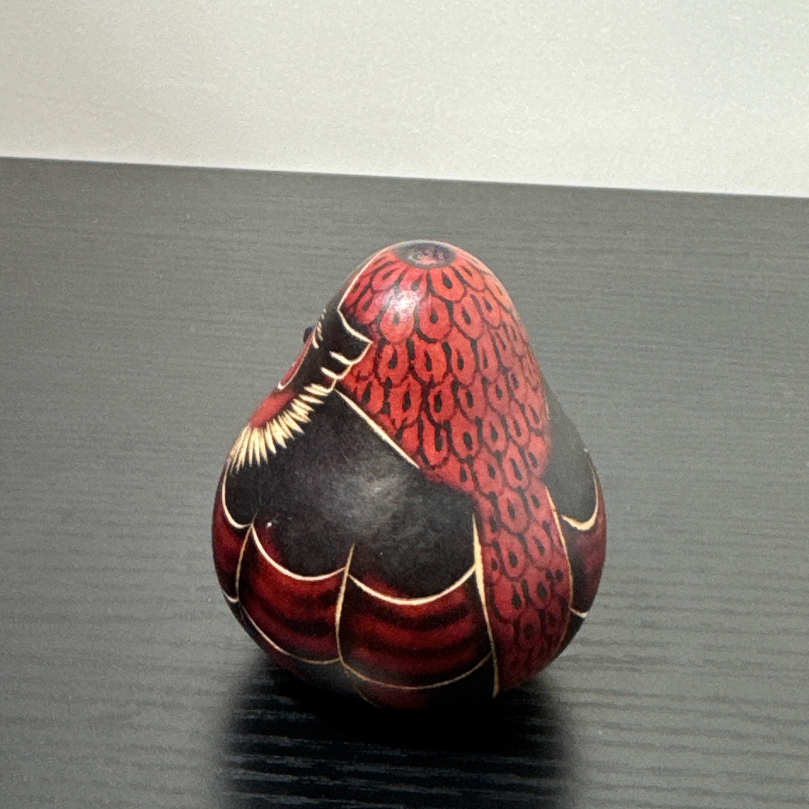 Lucuma RED OWL Natural Gourd Hand Carved PERU Folk Art Rattle 3.25 Inches